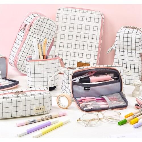 Large Capacity Pencil Case Pen Box Korean Student Canvas Pencilcase School College Stationery Storage Bag Organizer Pencil Pouch