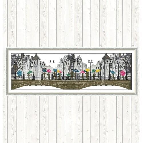 The Scenery In The Rain Embroidery Cross Stitch Package Needlework Embroidery Patterns 14ct 11ct Count Print Canvas DIY Crafts
