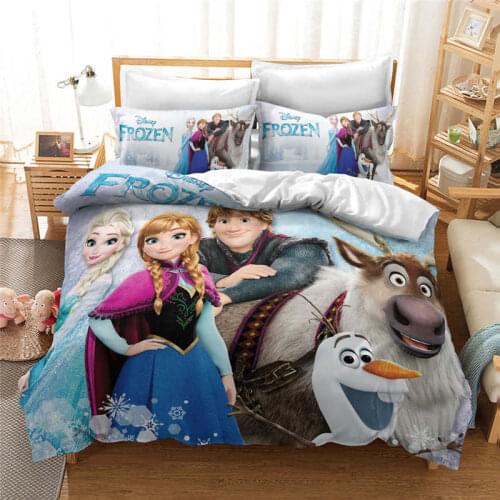Disney Frozen Princess Elsa Blue Pattern Bedding Lovely Duvet Quilt Pillowcase Girl Beautiful Bedroom Decoration Home Textile