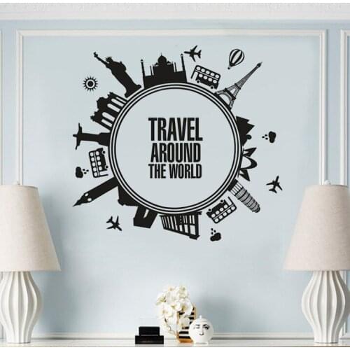 Travel Around The World Style Wall Vinyl Decal Cities Travel Theme Wall Sticker Unique Design Travelling Wall Poster AZ1021