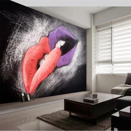 Hand Painted Oil Painting Red Lips with Love Background 3D Mural Wallpaper Bar Restaurant KTV Industrial Decor Wall Paper 3D