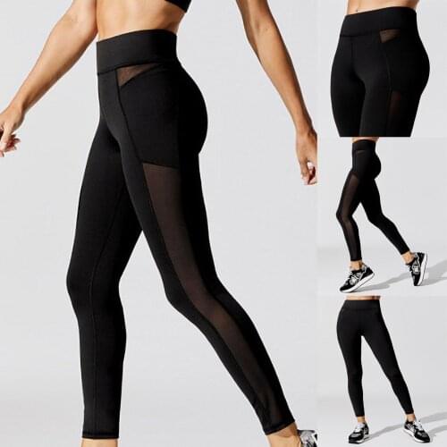 Mesh Patchwork Sport Leggings Women Gym Push Up Yoga Pants High Waist Tights Pants Solid Sports Wear Gym Workout Leggings