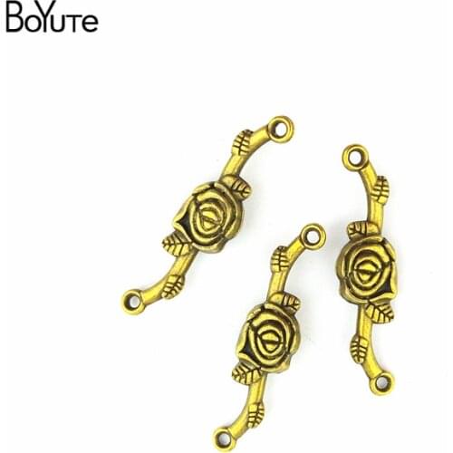 BoYuTe (50 Pieces/Lot) 33*8MM Zinc Alloy Plum Blossom Flower Connector Antique Bronze Plated Metal Charms for Jewelry Making Diy