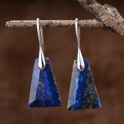 Blue Natural Stones Drop Hook Earrings Women Trendy Novelty Jewelry