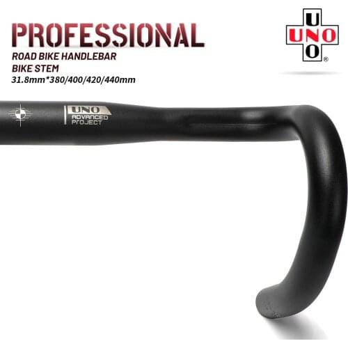 UNO Ultralight Road Bike Handlebar Bike Stem Set Handlebar 31.8 380/400/420/440mm Road Bike Parts 7 Degree Bicycle Stem 31.8mm