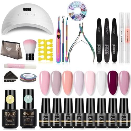 ROSALIND Manicure Nail Set UV LED Lamp Gel Nail Polish Semi Permanent Gel Varnishes Hybrid Lacquer Top Base For Nail Set 7ml Art