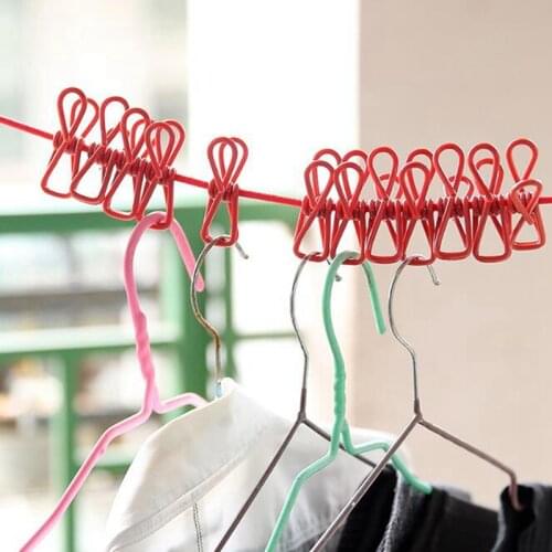 Portable Windproof Clothesline Hanger Drying Rack Clothes Hanging Rope Line Travel Clothespins With 12 Clips