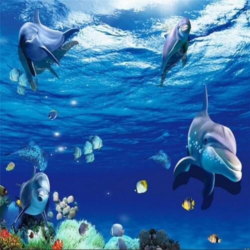 Wellyu Tide world dolphin water 3D flooring custom large fresco pvc waterproof thickened wearable papel de parede para quarto