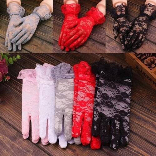 Women Summer UV Protection Floral Lace Gloves Jacquard Ruffles Mittens F3MF