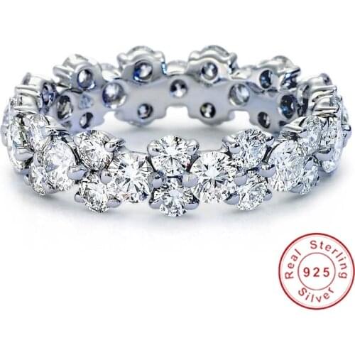 Eternity Full Lab Diamond Ring 925 sterling silver Jewelry Engagement Wedding band Rings for Women Bridal Statement Party Gift