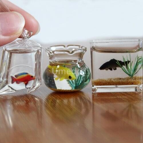 1PCS 1/6 Dollhouse Miniature Fishbowl Mini Goldfish Tank fLiving Room Furnitre Decoration for Barbies Doll Accessories Toy