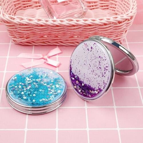 1pc Shiny Quicksand Makeup Mirror Cute Double Sided Pocket Mirror Girls Outdoor Portable Foldable Mirror Creative Small Gift