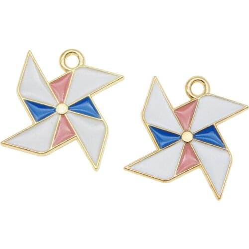 10pcs Enamel windmill Alloy pendant Bracelet Earrings pinwheel Metal 17*15mm charm for jewelry making and crafting fashion