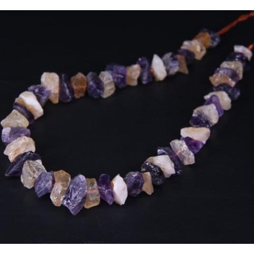 15.5"/strand Natural Amethysts&Citrines Quartz Rough Nugget Chips Loose Beads,Raw Crystal Stone Gravel Pendants Jewelry Making
