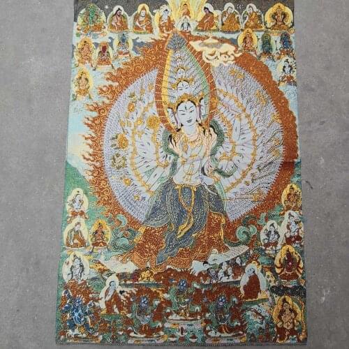 35" Thangka embroidery Tibetan Buddhism silk embroidery brocade Nepal Thousand Hands Thousand Heads Bodhisattva statue Thangkas
