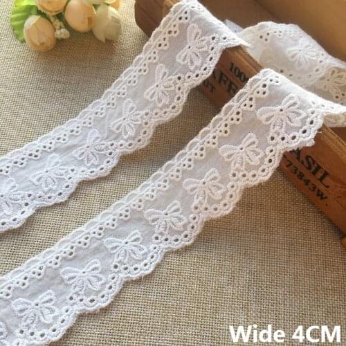4CM Wide White Cotton Butterfly Embroidery Ribbon Lace Appliques Collar Trim Clothes Headdress DIY Handmade Sewing Decoration