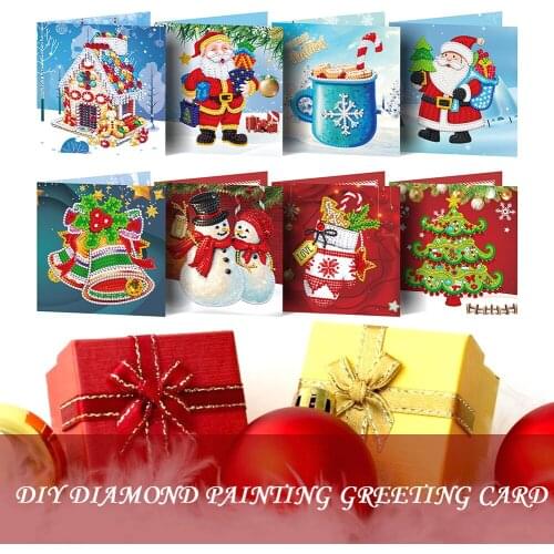 8pcs DIY Diamond Painting Christmas Card Kit Special Drill Mosaic 3D Greeting Card New Year Birthday Santa Claus Xmas Postcar