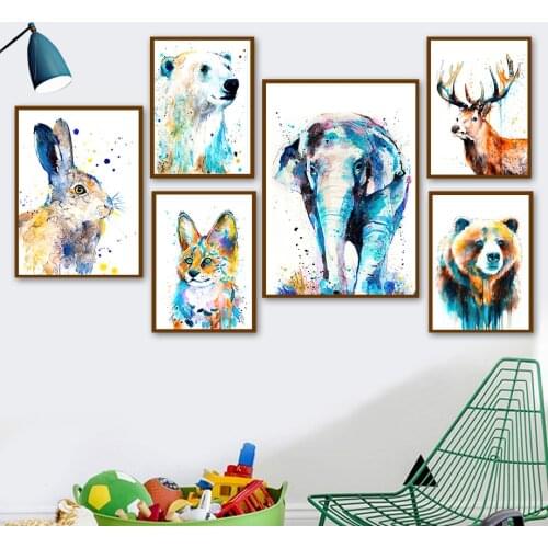 Abstract Rabbit Fox Deer Bear Elephant Animal Wall Art Canvas Painting Nordic Posters And Prints Decor Pictures For Living Room