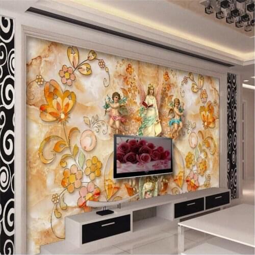 Beibehang Custom 3d wall paper European marble royal little angel wallpaper sofa living room bedroom wall TV wall decoration