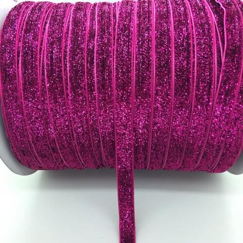 Free shipping 5 yards 3/8 "10mm Rose Glitter Velvet Ribbon Headband Clips Bow Decoration #RS-09