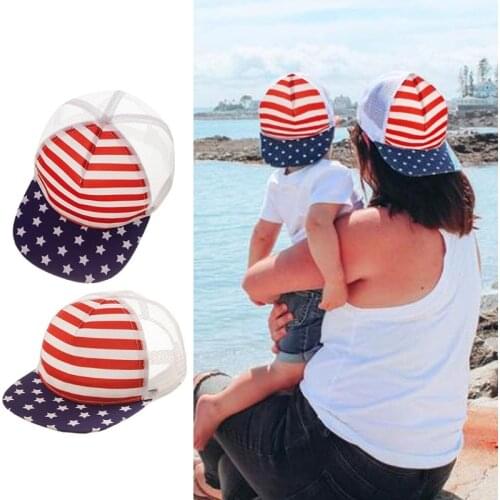 M2EA Parent-Child Mesh Back Patriotic Baseball 4th of July USA Flag Snapback Hat