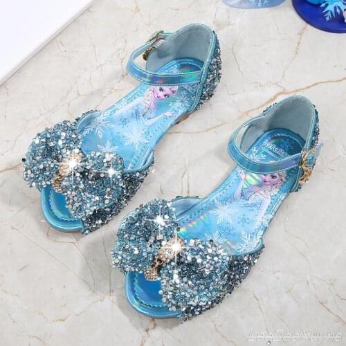Disney Children Shoes Frozen Princess Aisha Summer Girl Sweet and Comfortable Soft Sole Crystal Bow Breathable Sandals for kids