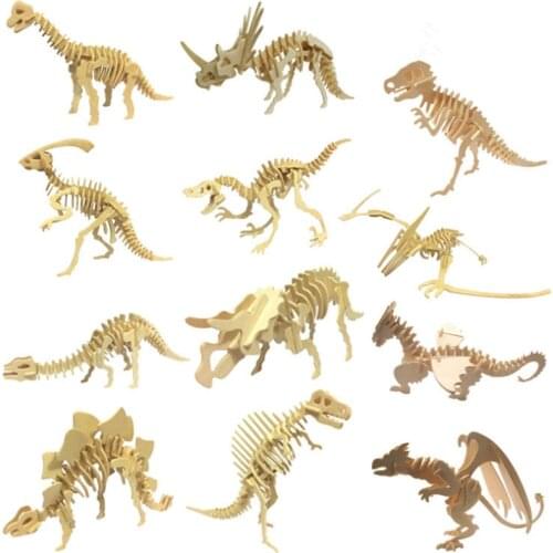 Children Toys 3D Wooden Dinosaur Puzzle jigsaw Kids Montessori Interactive Educational Toy DIY Handmade Assemble Model Gifts