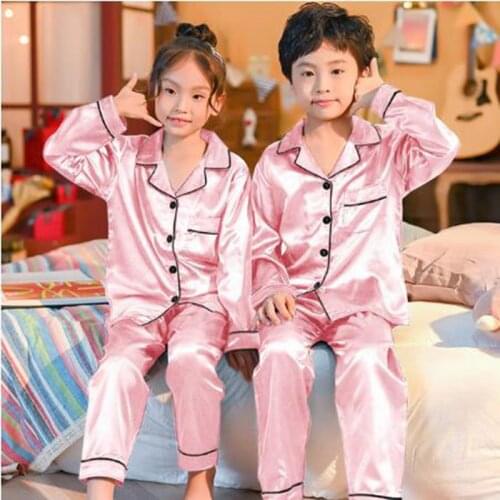 Childrens Kids Pyjamas Silk Satin Tops Pant Autumn Winter Long Sleeve Sleepwear Nightwear Girls Boys Pajama Sets Teen Pajamas