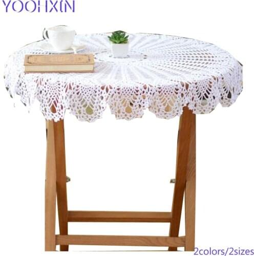 HOT Handmade crochet white table cloth cover lace cotton round tea coffee kitchen tablecloth home banquet outdoor wedding decor