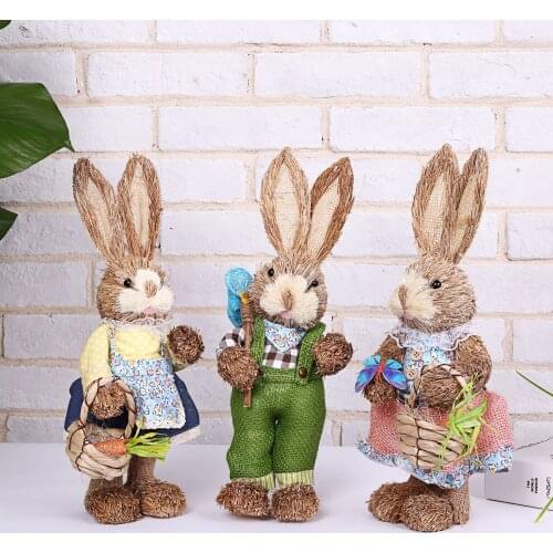 Artificial Straw Rabbit Home Garden Rabbit Decoration Easter Theme Party Decor Easter Filled Eggs Hunt Party Supplies