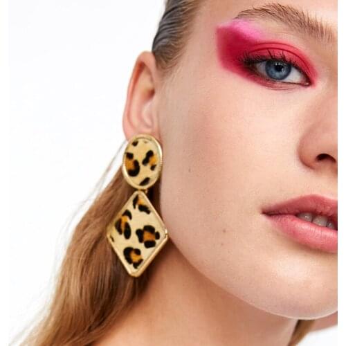 JERPVTE Za Geometric Gold Color Round & Square Drop Earrings Fashion Party Women Leopard Print Long Dangle Earrings