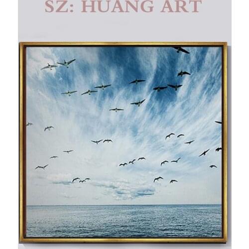 Blue sky sea bird Oil Painting on Canvas Modern Colors Sea and seagull Oil Painting for Living Room Decoration Hand-painted oi