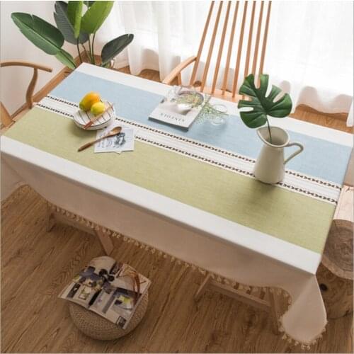 Plaid Linen Tablecloth With Tassel Waterproof Oilproof Thick Rectangular Wedding Dining Table Cover Tea Decorative Table Cloth