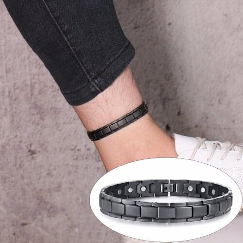 Vinterly Health Energy Balance Magnetic Anklet for Men Punk Black Stainless Steel Anklet Bracelet Chain Arthritis Pain Relief