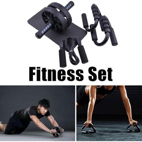 Muscle Exercise Equipment set Abdominal Press Wheel Roller Home Fitness Equipment Gym Roller Trainer with Push UP Bar Jump Rope