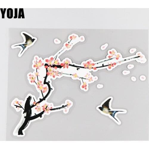 YOJA 20×15.3CM Hand Painted Flowers And Birds Door Decoration Decals Classic Cartoon Car Stickers 19B-0057