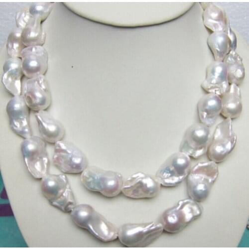 HUGE SOUTH SEA GENUINE WHITE BAROQUE PEARL NECKLACE 35 INCH
