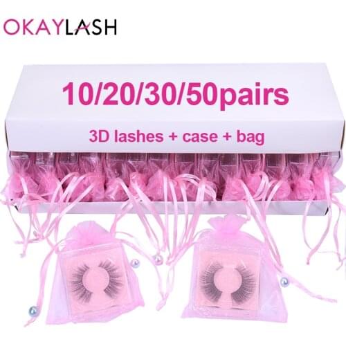 OKAYLASH Wholesale Private Label Faux Mink Fake Eyelashes Fluffy Natural Length 3D 5D Makeup False lashes Custom Logo Sticker