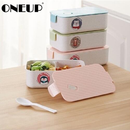 ONEUP New Cartoon Lunch Box 1000/1300ml Sealed Bento Box Wheat Fiber Leakproof Student Office Worker Rectangular Food Container