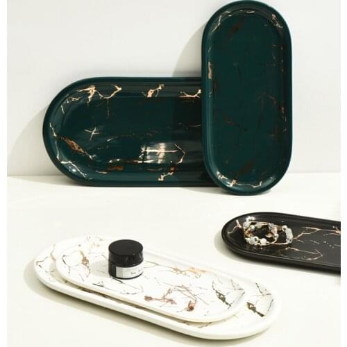 Dressing Table Organizer Imitation Marble Ceramic Jewellery Plate DecorativeTrinket Dish Storage Tray Nordic Home