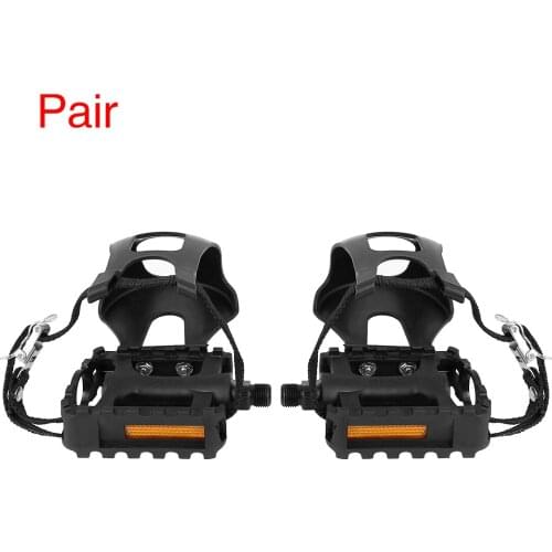 Uxcell 1 Pair Road Mountain Bike Exercise Bicycle Pedals 9/16'' Spindle Platform Anti-slip With Toe Clips Foot Strap