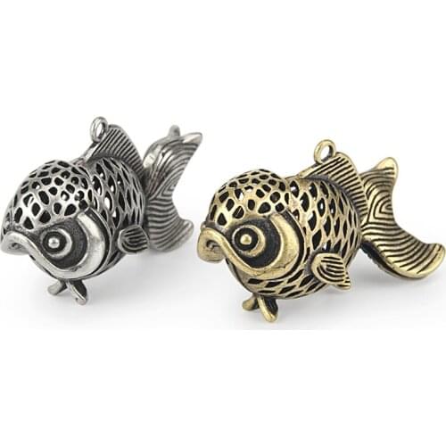 Pendant Keychain DIY Pendant Vintage Goldfish Brass Beads Hollow Fish Bead Paracord Rope