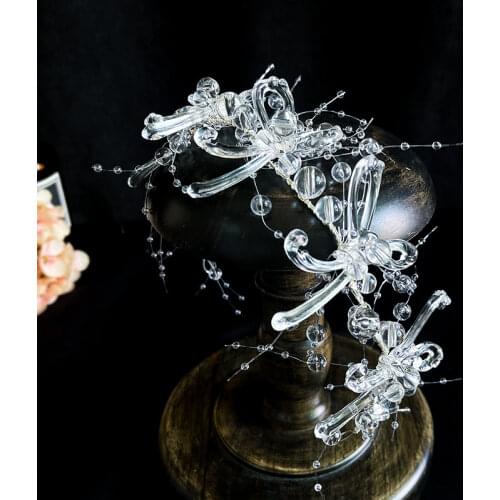 Transparent crystal bow BEADED HAIR BAND crown bride tiara wedding hair accessories