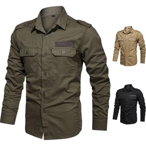 Military Shirt Men Long Sleeve 100% Cotton Army Green Mens Shirts Spring Autumn High Quality Camiseta Masculina Male Clothing