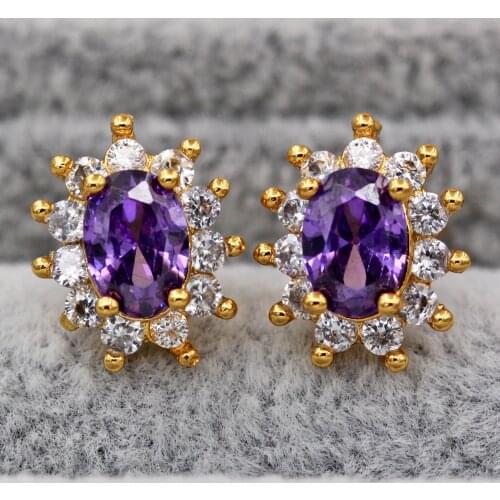 Stud Earrings for Womens Gold plated purple Earrings waterdrop Zircon Jewelry for Party accessories Wedding Anniversary Gift
