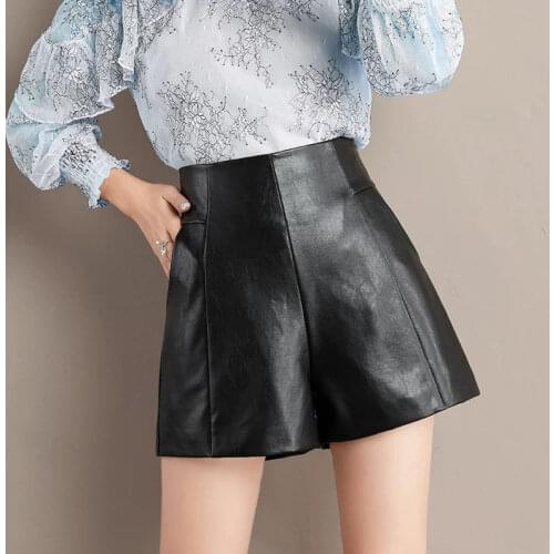 New High Waist Shorts Women Wide Leg Leather Shorts Autumn Winter Female Loose High Street Shorts Ladies Loose PU Shorts H493