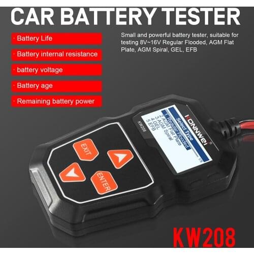 KW208 Battery Tester 100-2000CCA Cranking Charging 12V Multi Languages Automotive Car Battery Diagnostic Tool PK BST100