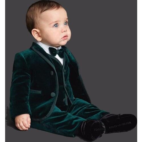 TPSAADE Fashion 3 Pieces Velvet Baby Suit Kids Blazers Boy Suit For Prom Wedding Formal Autumn Winter Wedding Dress Boy Suit