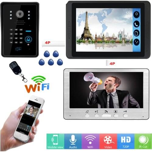 RFID Password Unlock Video Intercom 7 Inch LCD Wifi Wireless Video Door Phone Doorbell APP Remote Control Visual Intercom System
