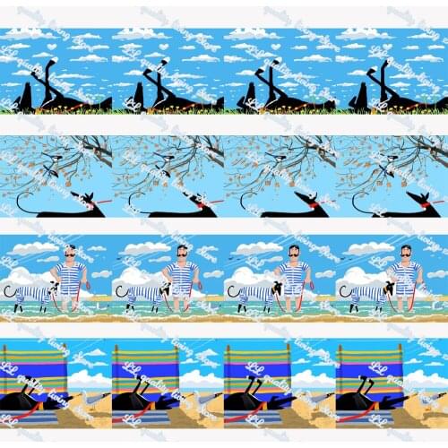 WL Greyhound and Blue Sky Grosgrain Ribbon Gift Wrapping Bow Diy Party Decoration Craft Supplies Animal Collar 16-75MM